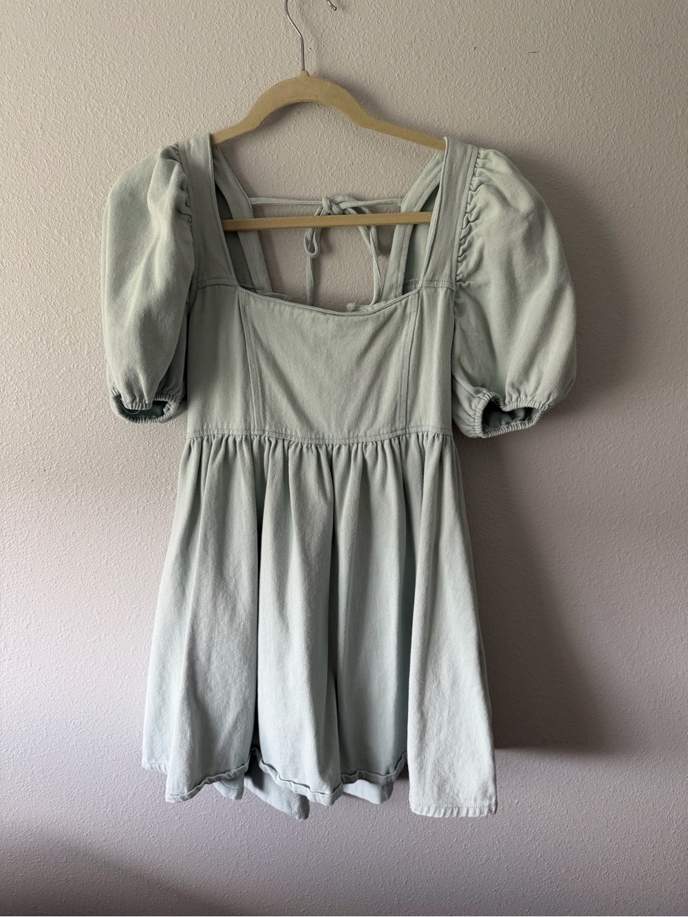 mittoshop Sage Green Puff Sleeve Square Neck Tunic